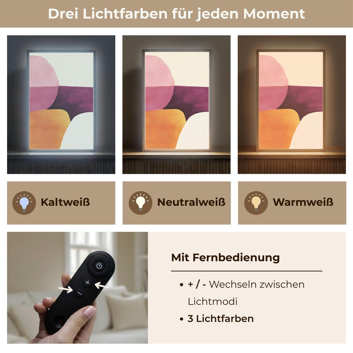 WANDLEUCHTE MIT AKKU Formen - Abstrakt - Farbenfroh 40x60 cm - Rosa, Holzwerkstoff (40/60/8cm) - OnlyWow