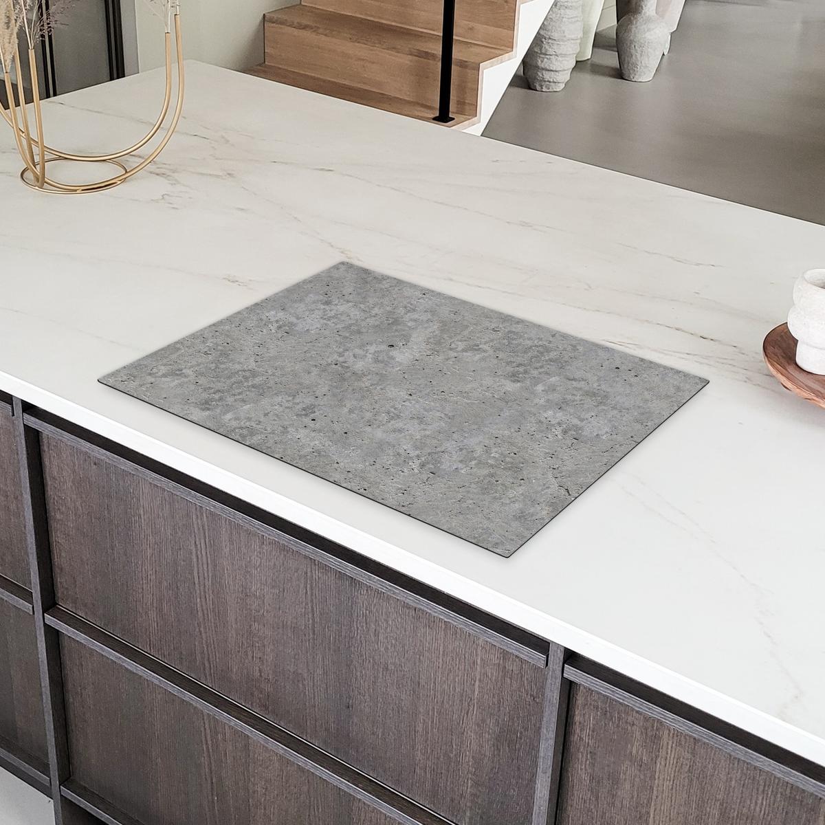 HERDABDECKPLATTE Beton - Schiefer - Grau - Struktur aus Beton Herdabdeckung Induktionsfeld 75x52 cm - Hellgrau, Kunststoff (75/52/0.2cm) - MuchoWow