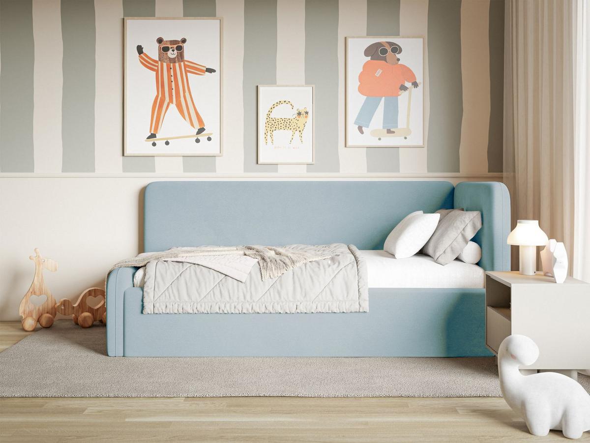 JUGENDBETT Fanko Samt Hellblau 90x200 cm - Schwarz/Hellblau, Kunststoff/Textil (90/200cm) - Selsey