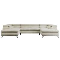 WOHNLANDSCHAFT PEDRO U Velvet Beige - Beige/Schwarz, Textil/Metall (346/76/208cm) - MKS