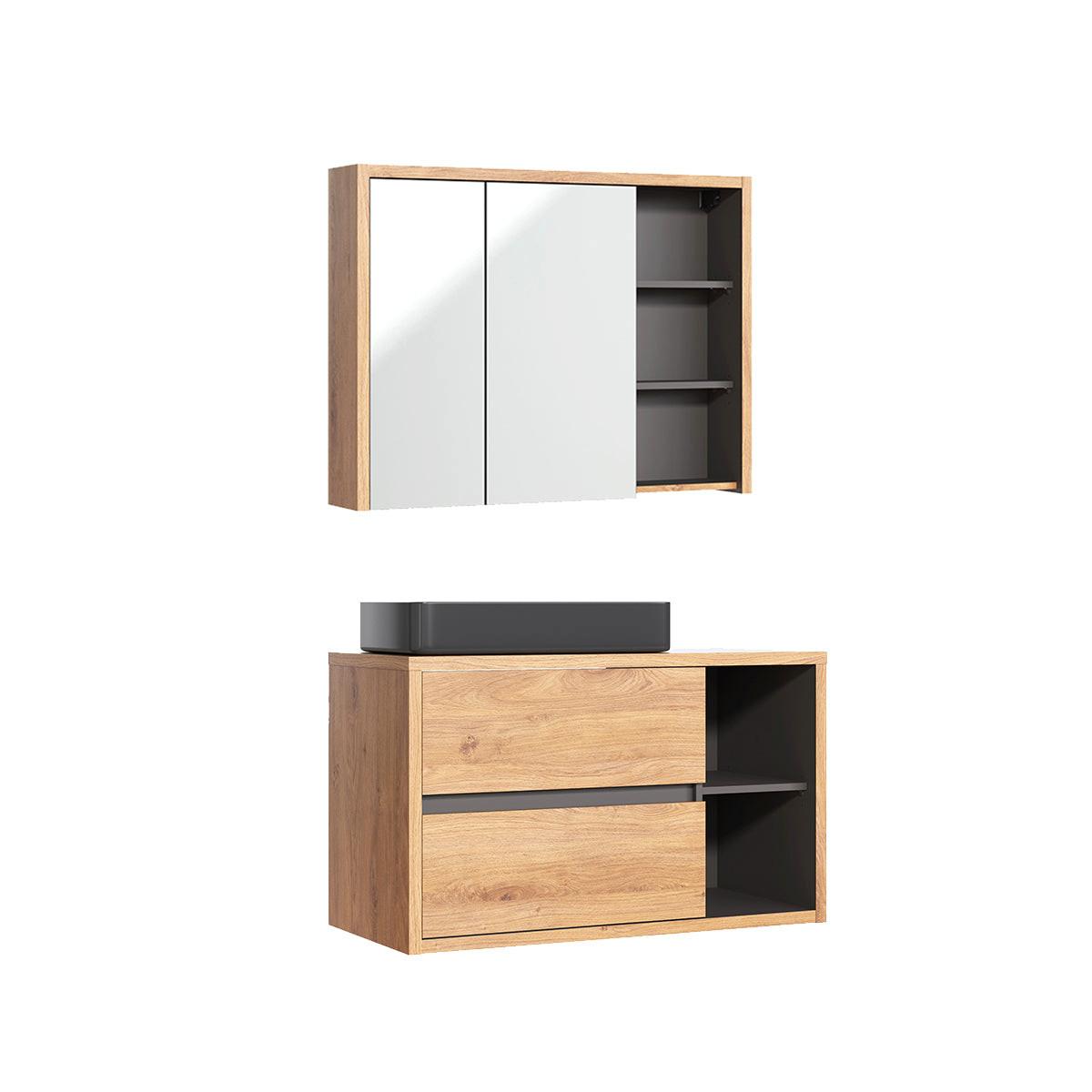 BADMÖBEL 100cm Rigel 2er-Set Holz und Anthrazit - Braun, Holzwerkstoff (100/60/45.5cm) - Petits-meubles