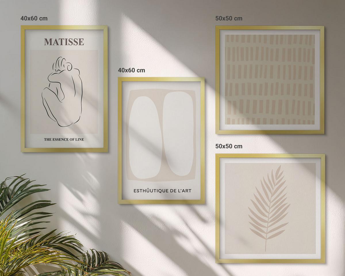 BILDER SET 4er Set - 50x50 cm & 40x60 cm Goldrahmen - Linien, Formen, Beige, Weiß - Goldfarben, Kunststoff (50/50cm) - TULUP