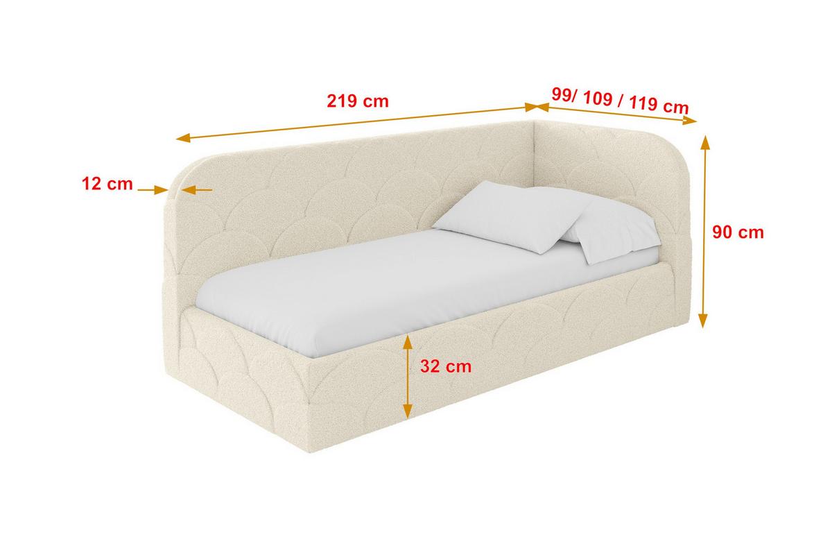 EINZELLBETT Jugendbett mit Bettkasten, Links - ELRY 80x200 Beige - Champagner, Holzwerkstoff/Textil (80/200cm) - ALTDECOR