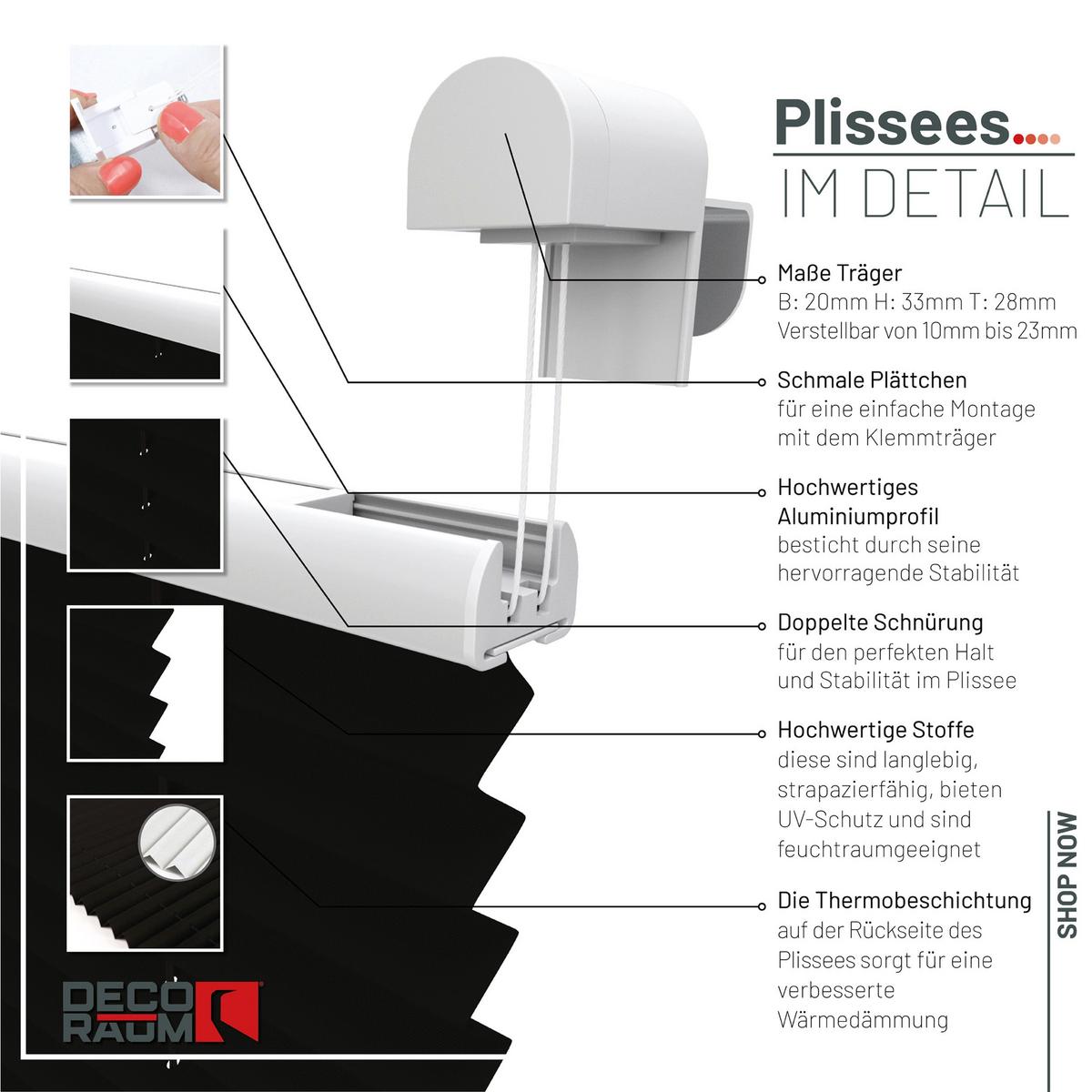 PLISSEE Thermo Basic 75 x 150cm Klemmfix ohne Bohren - Schwarz, Textil (75/150/150cm) - Deco-Raum