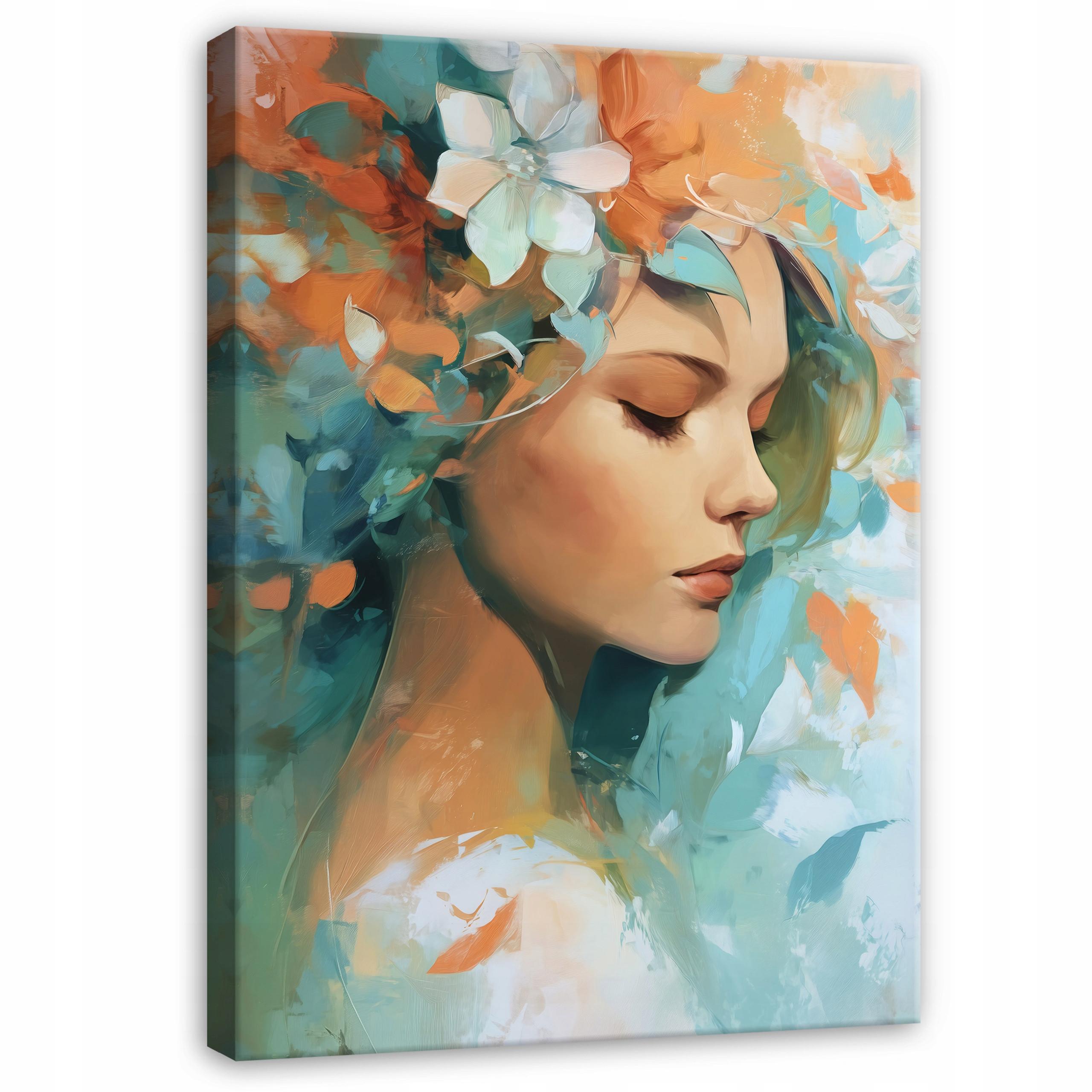 LEINWANDBILD Frau Blumen Grün 80x120 cm - Multicolor, Holzwerkstoff (80/120cm) - Wallarena