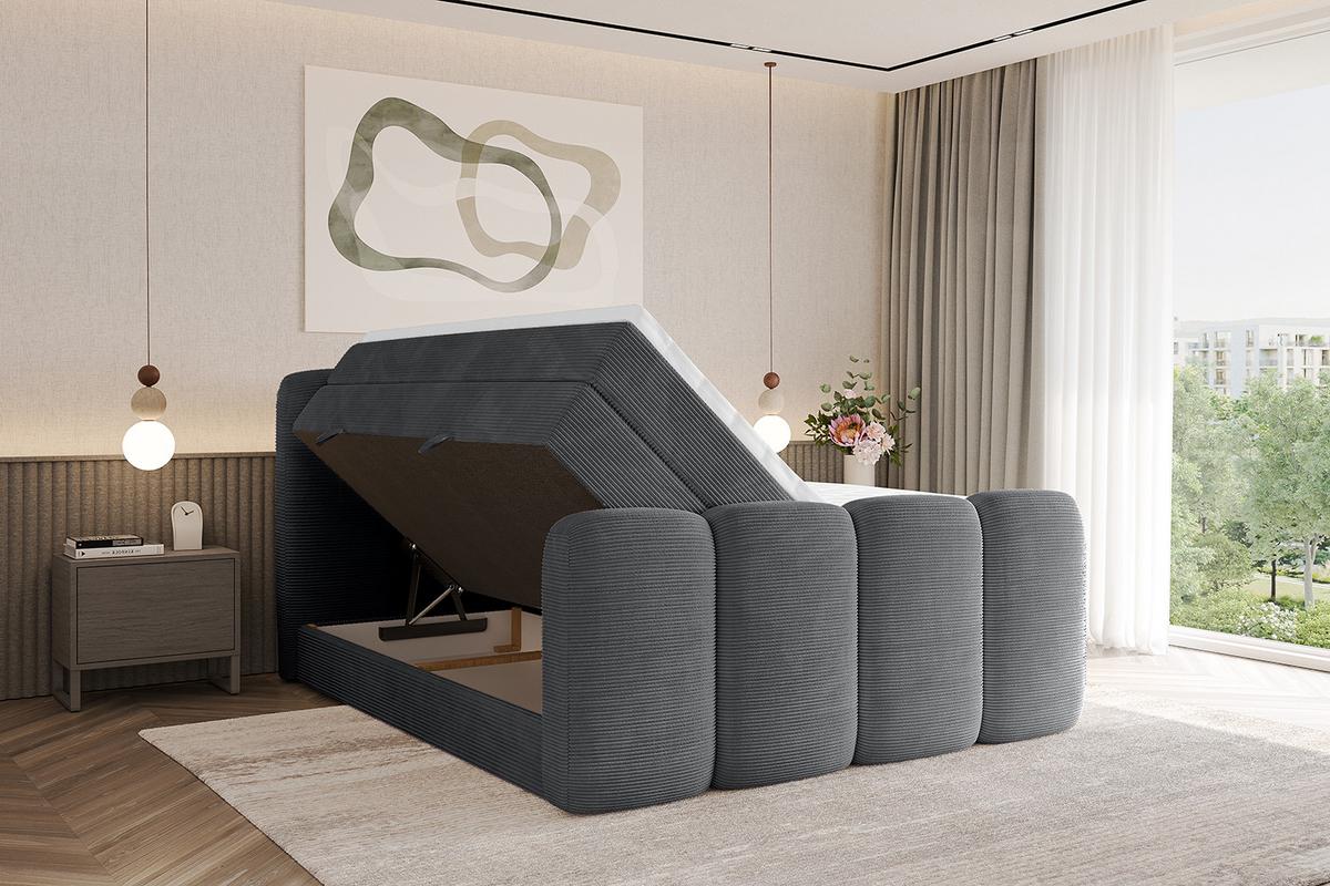 BOXBETT mit Matratze H3|H4 und Lattenrost - NINA-Z KING - 160x200 cm Poso - Dunkelgrau - Taupe, Holzwerkstoff (160/200cm)