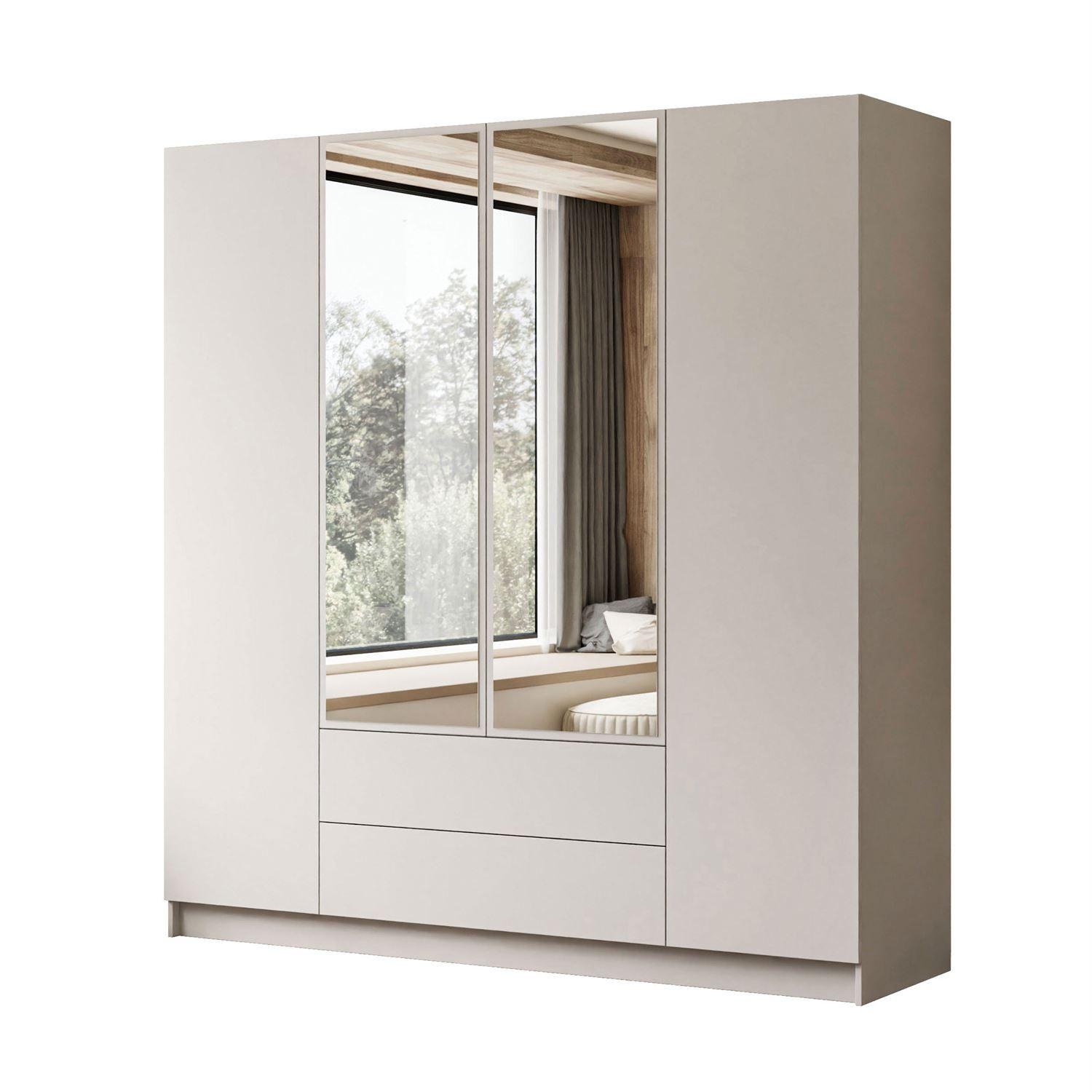 KLEIDERSCHRANK AUREL 4D2SZ mit Schubladen und Spiegel - Kaschmir, Holzwerkstoff (200/200/57cm) - Lookway