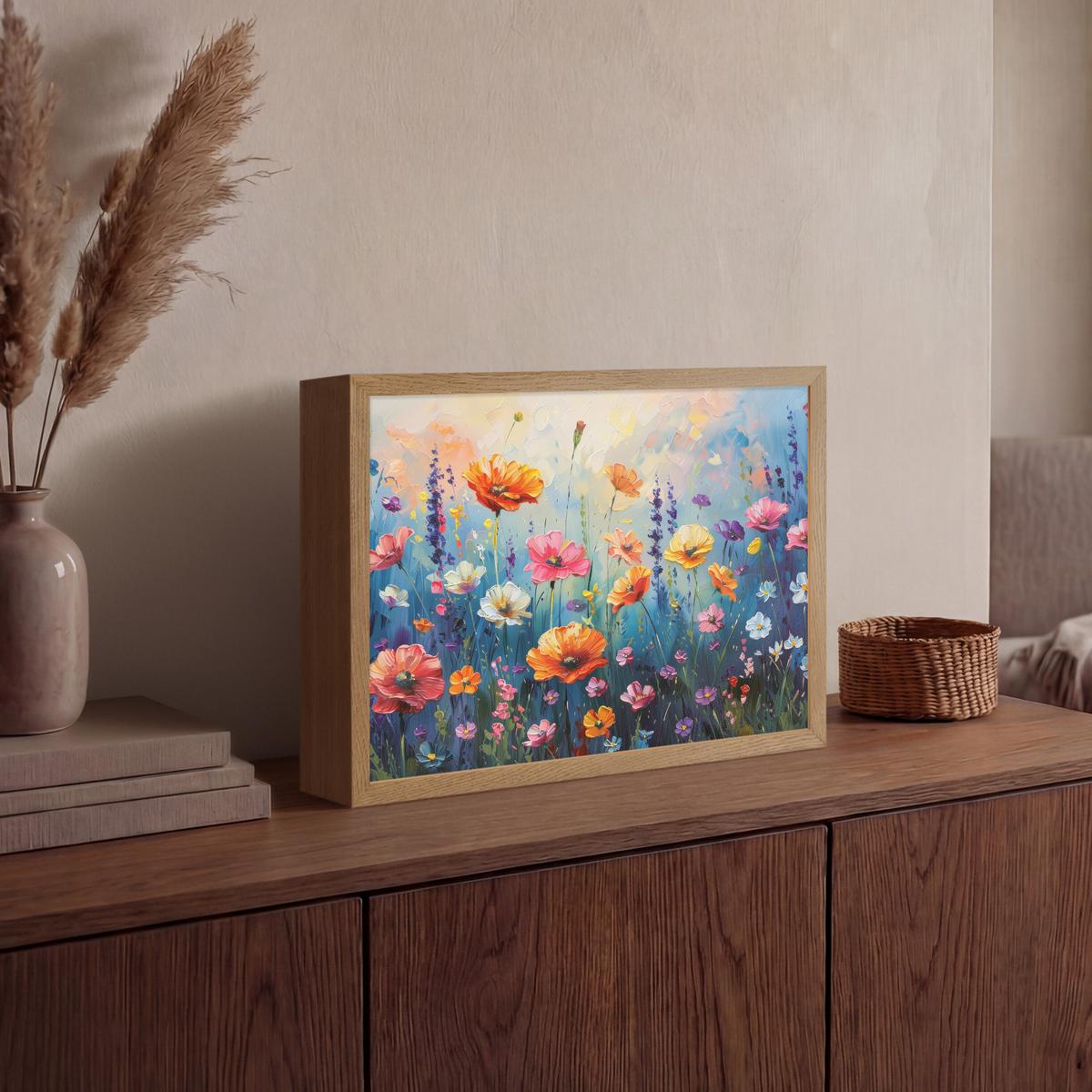 WANDLEUCHTE MIT AKKU Blumen - Natur - Aquarell - Kunst 40x30 cm - Multicolor, Holzwerkstoff (40/30/8cm) - OnlyWow