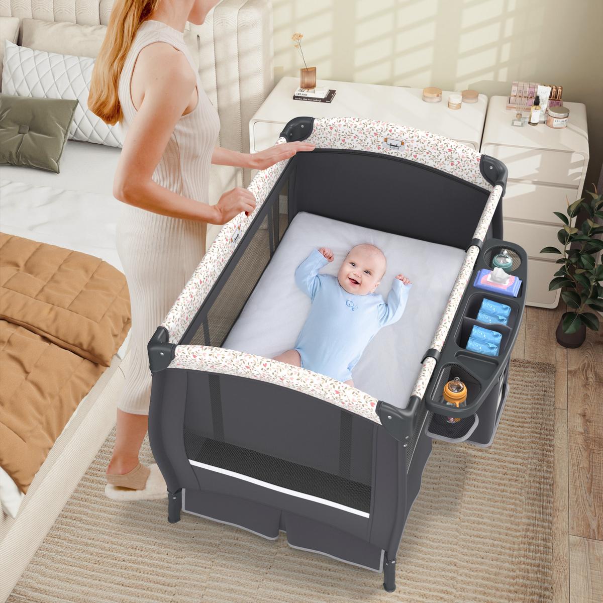 BABYBETT Grau - Grau, Textil - COSTWAY