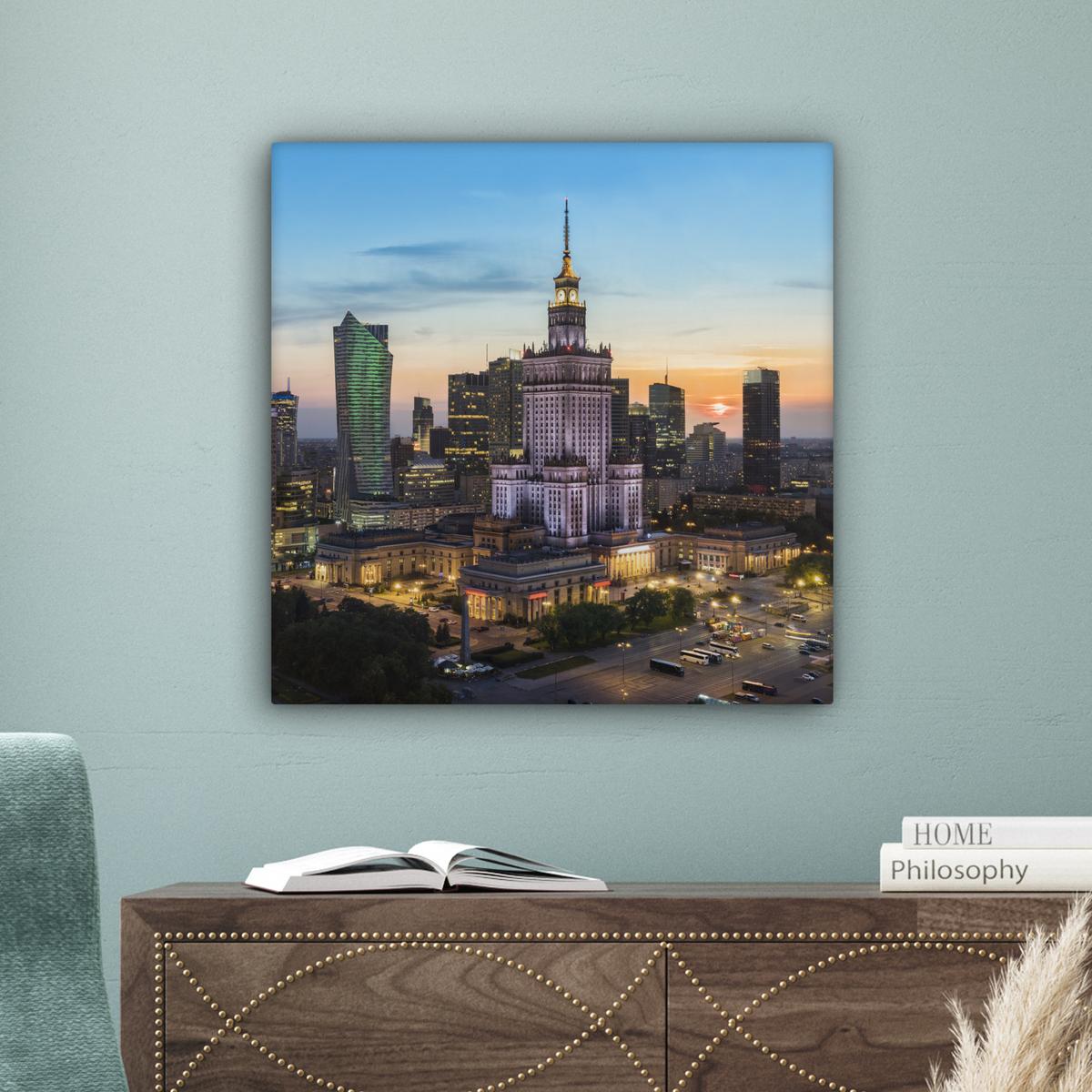 LEINWANDBILD Polen - Sonne - Warschau Wandbild Wohnzimmer 50x50 cm - Blau, Textil (50/50cm) - MuchoWow