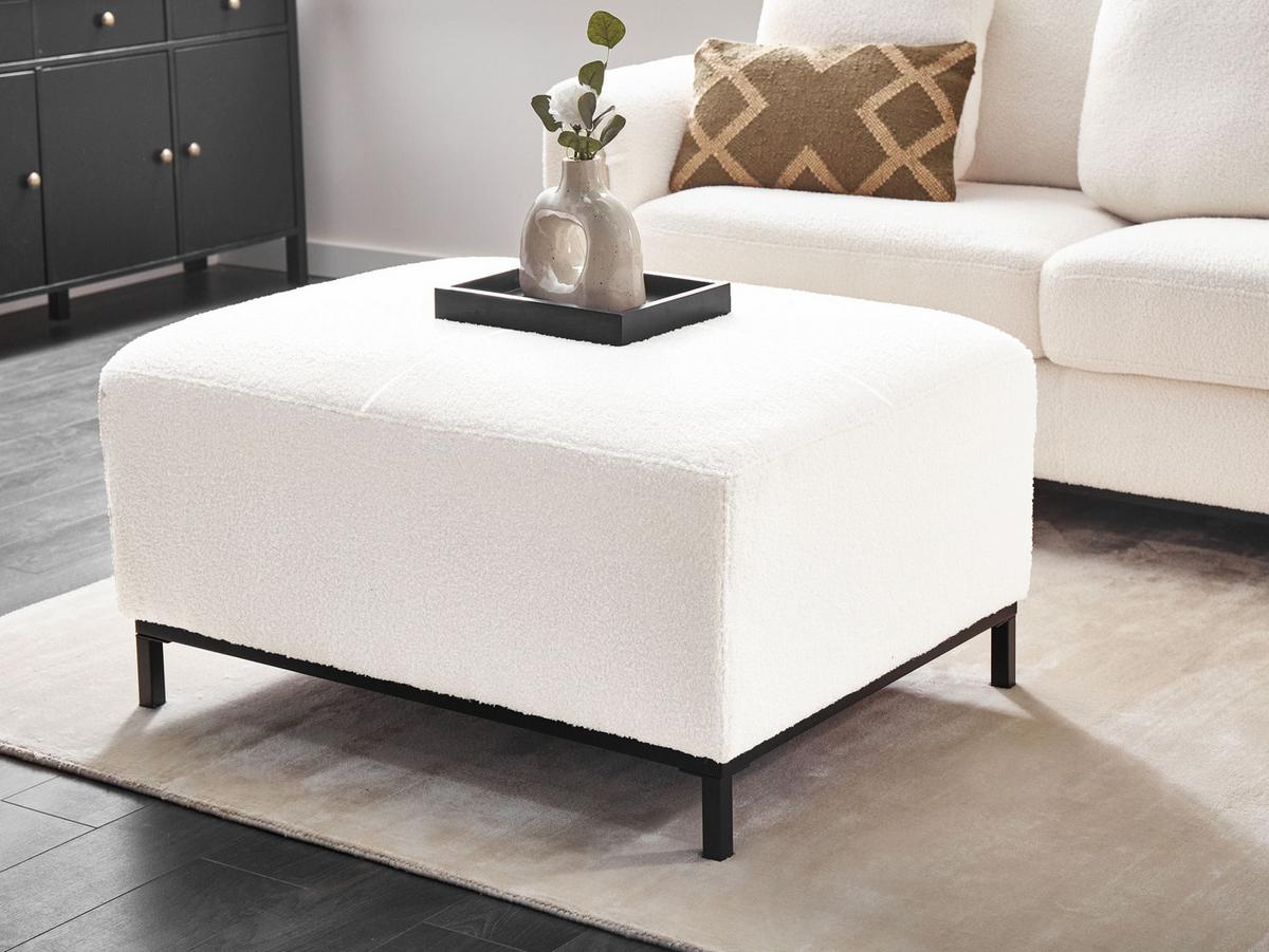 OTTOMANE Bouclé Weiß Oslo - Weiß, Textil (95/46/71cm) - Beliani