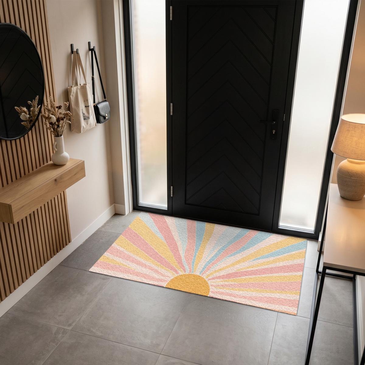 FUSSMATTE Illustration - Sonne - Pastellfarben Sauberlaufmatte 150x90 cm - Hellrosa, Kunststoff (150/0.4cm) - MuchoWow