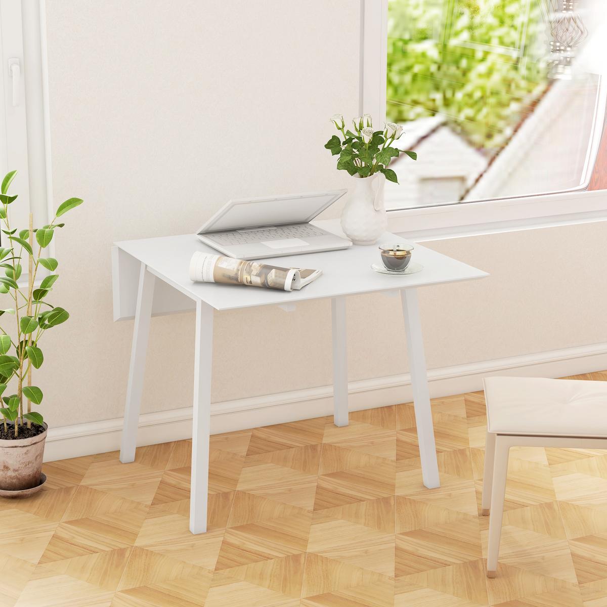 ESSTISCH klappbar, Kiefernholz, Weiß - Weiß, Holz (110/86/75cm) - HOMCOM