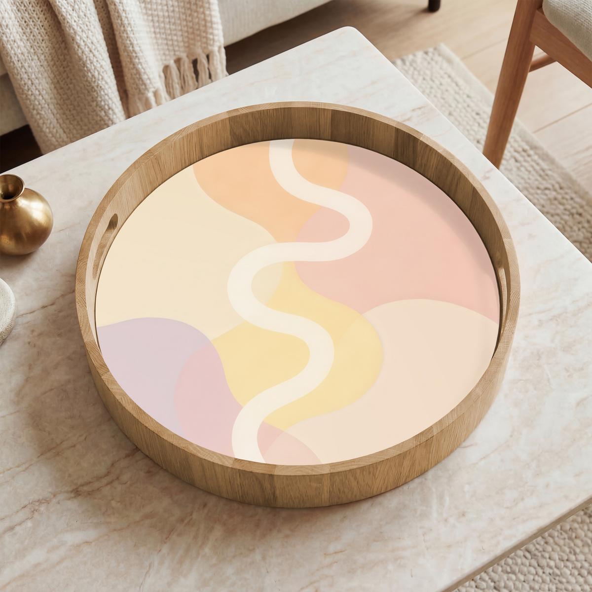 TABLETT Gewellte Formen - Abstrakt - Pastell 40x40 cm - Beige, Holz (40/5/5cm) - OnlyWow