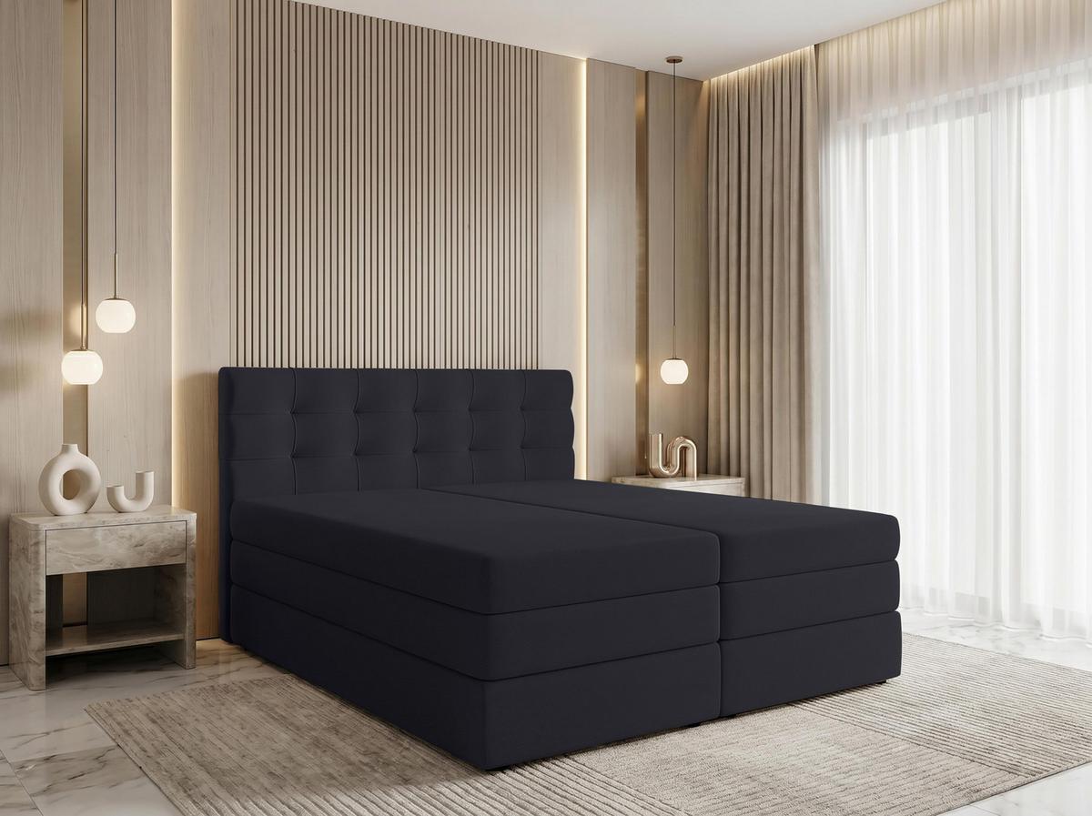 BOXSPRINGBETT FINIKE 140x200 cm mit Bettkasten und 2 Matratzen - Schwarz + TOPPER - Schwarz, Holz/Holzwerkstoff (140/200cm) - AX Living