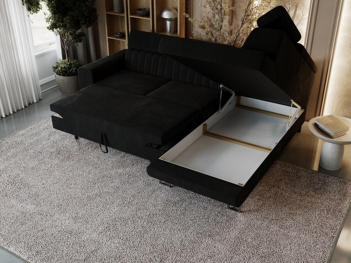 ECKSOFA Berona Schwarz Rechts - Schwarz, Holz/Textil (255/190cm) - Graingold