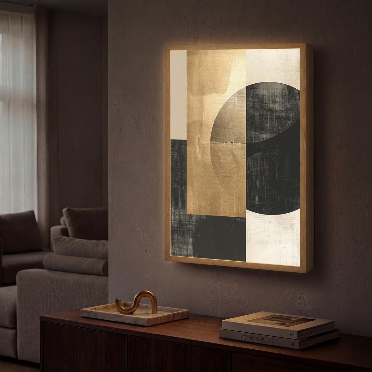 WANDLEUCHTE MIT AKKU Abstrakt - Modern - Schwarz - Gold 40x60 cm - Sandfarben, Holzwerkstoff (40/60/8cm) - OnlyWow