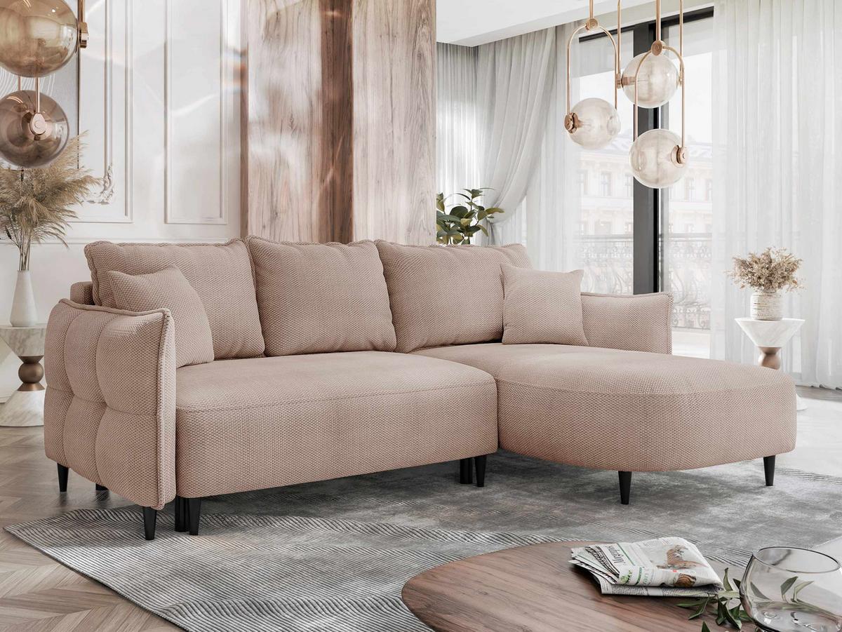 ECKSOFA Sycylia, Seite: Rechts - Beige/Schwarz, Holz/Textil (165/244cm) - MIRJAN24
