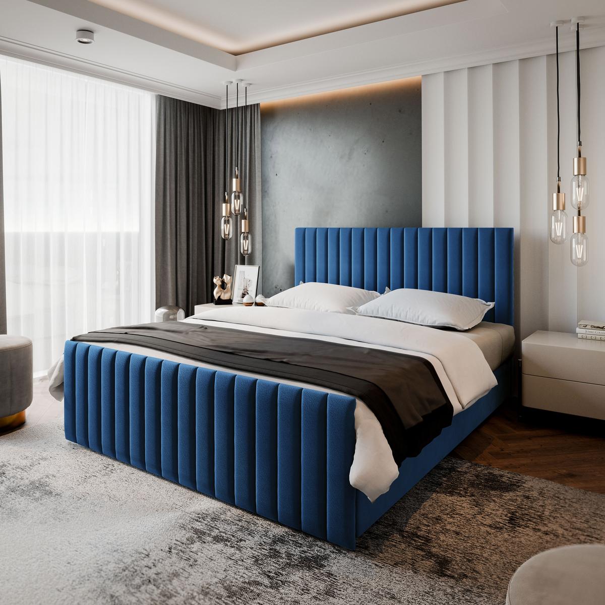 BOXBETT ARION 200x200 cm mit Matratze und Topper, H2+H3 - Blau - Blau, Holz (200/200cm) - MASSENO