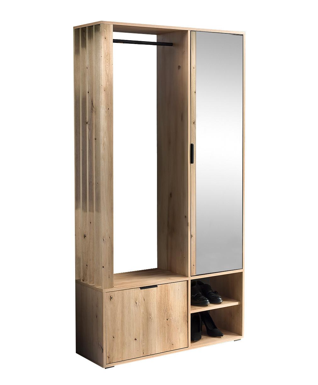 GARDEROBENSCHRANK Milanoir Eiche Artisan 100/189,4/33 cm - Modern mit Spiegel - Hellbraun, Holzwerkstoff/Kunststoff (100/189.4/33cm) - AX Living