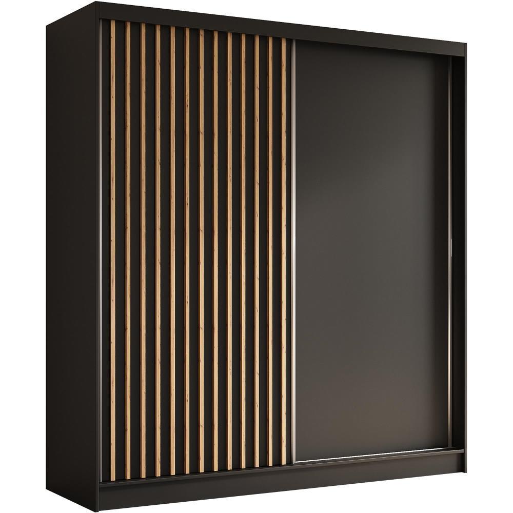 SCHWEBETÜRENSCHRANK Helios II 200/216/61 schwarz+eiche Artisan mit Schubladen - Schwarz/Eiche Artisan, Holzwerkstoff (200/216/61cm) - Beautysofa
