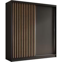 SCHWEBETÜRENSCHRANK Helios II 200/216/61 schwarz+eiche Artisan mit Schubladen - Schwarz/Eiche Artisan, Holzwerkstoff (200/216/61cm) - Beautysofa
