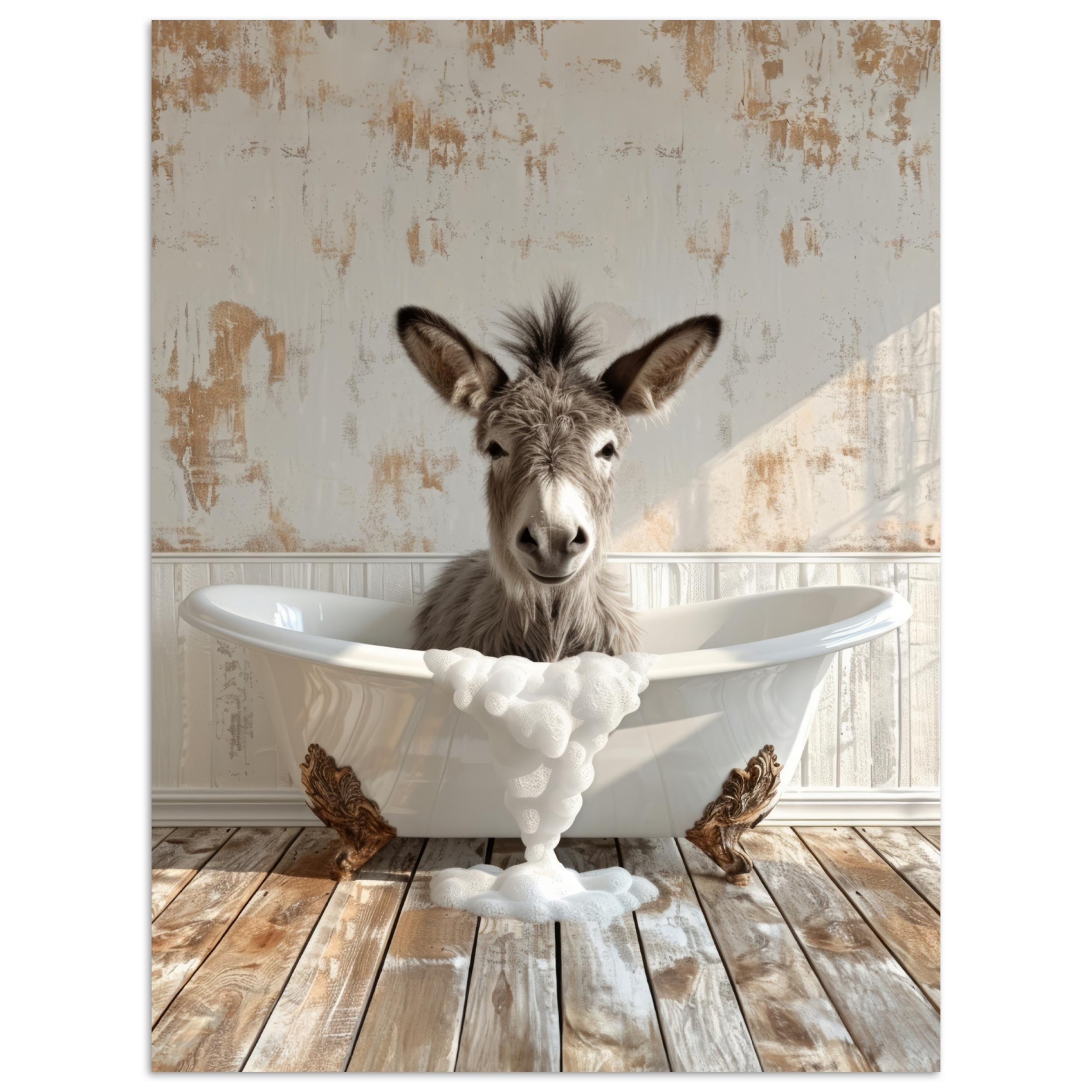 POSTER Esel - Tiere - Badewanne - Schaumstoff Wandbilder 30x40 cm - Weiß, Papier (30/40/0.1cm) - MuchoWow