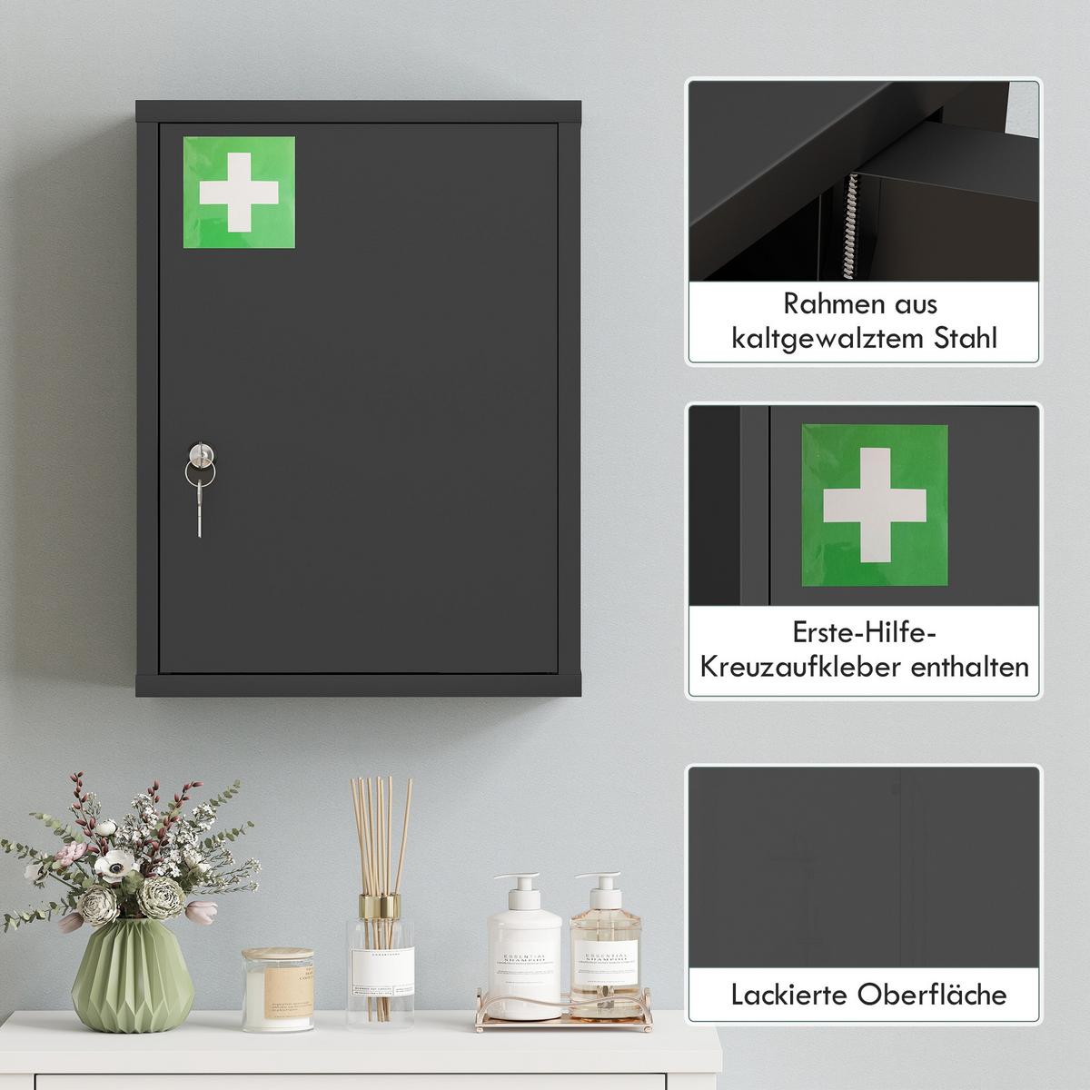 MEDIZINSCHRANK Kaltgewalzter-Stahl Schwarz - Schwarz, Metall (15/53.5/40cm) - Kleankin
