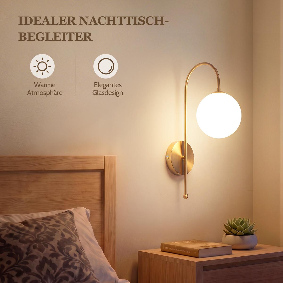 WANDLEUCHTE Myveth 26/15/47 cm - Goldfarben/Weiß, Glas/Metall (15/47/26cm) - ZMH