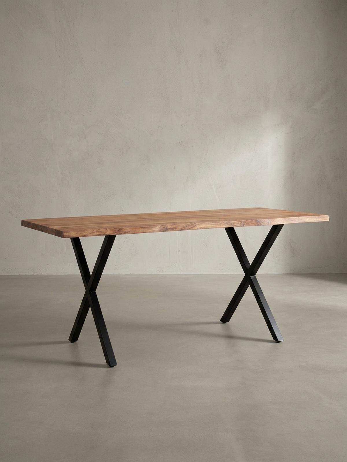 ESSTISCH Massivholz Metall X-Gestell Baumkante Industrial KRETA, Goldbraun-Schwarz 160x80x76 cm - Schwarz/Braun, Holz/Metall (80/160/76cm) - KADIMA DESIGN