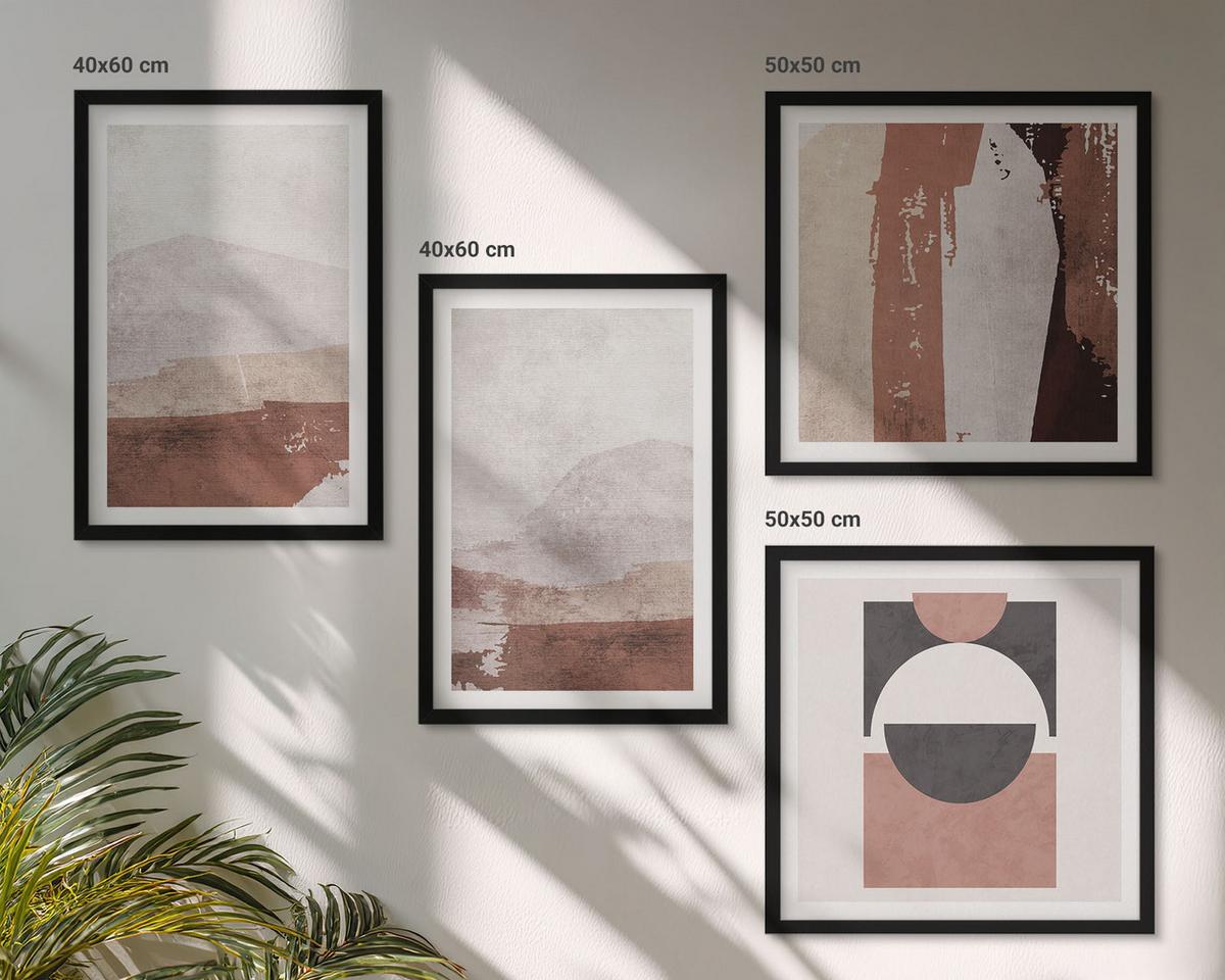 BILDER SET 4er Set - 50x50 cm & 40x60 cm Schwarzer Rahmen - Abstrakte braune Muster - Schwarz, Kunststoff (50/50cm) - TULUP