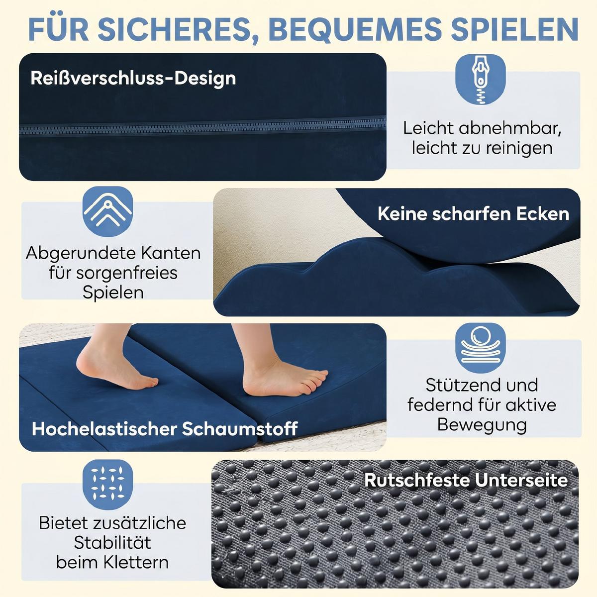 SCHAUMSTOFF-BAUSTEINE 7er Set Samt PU-Schaumstoff Blau - Dunkelblau, Textil (40/50cm) - AIYAPLAY
