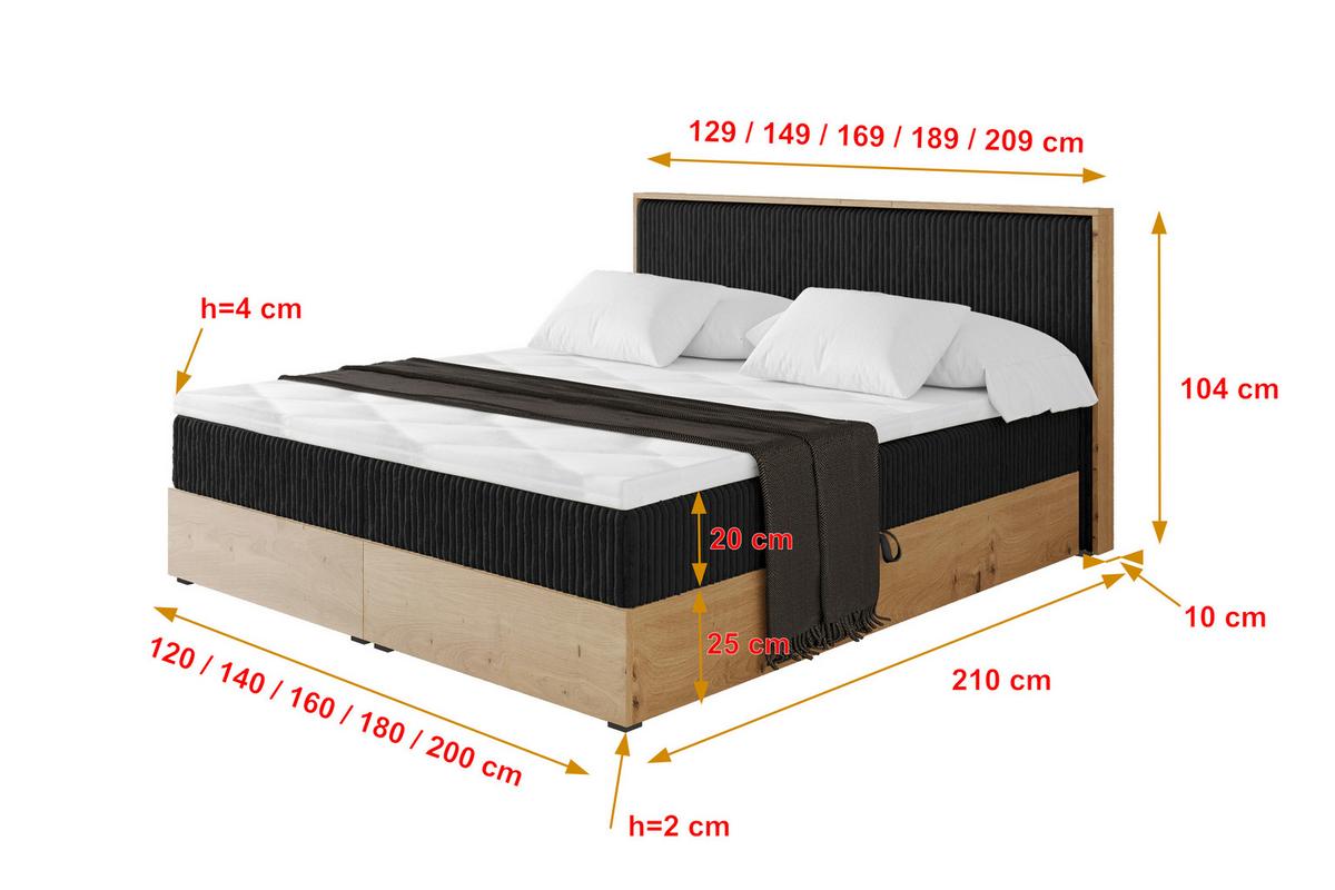 BOXBETT LOLLI9 - 160x200 - H4 Schwarz - Schwarz, Holzwerkstoff (160/200cm) - ALTDECOR