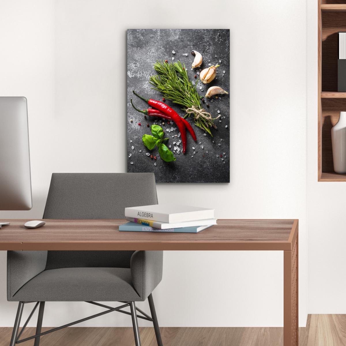 METALLBILD Pfeffer - Kräuter - Gewürze - Beton Deko Schlafzimmer 40x60 cm - Dunkelgrau, Metall (40/60cm) - MuchoWow