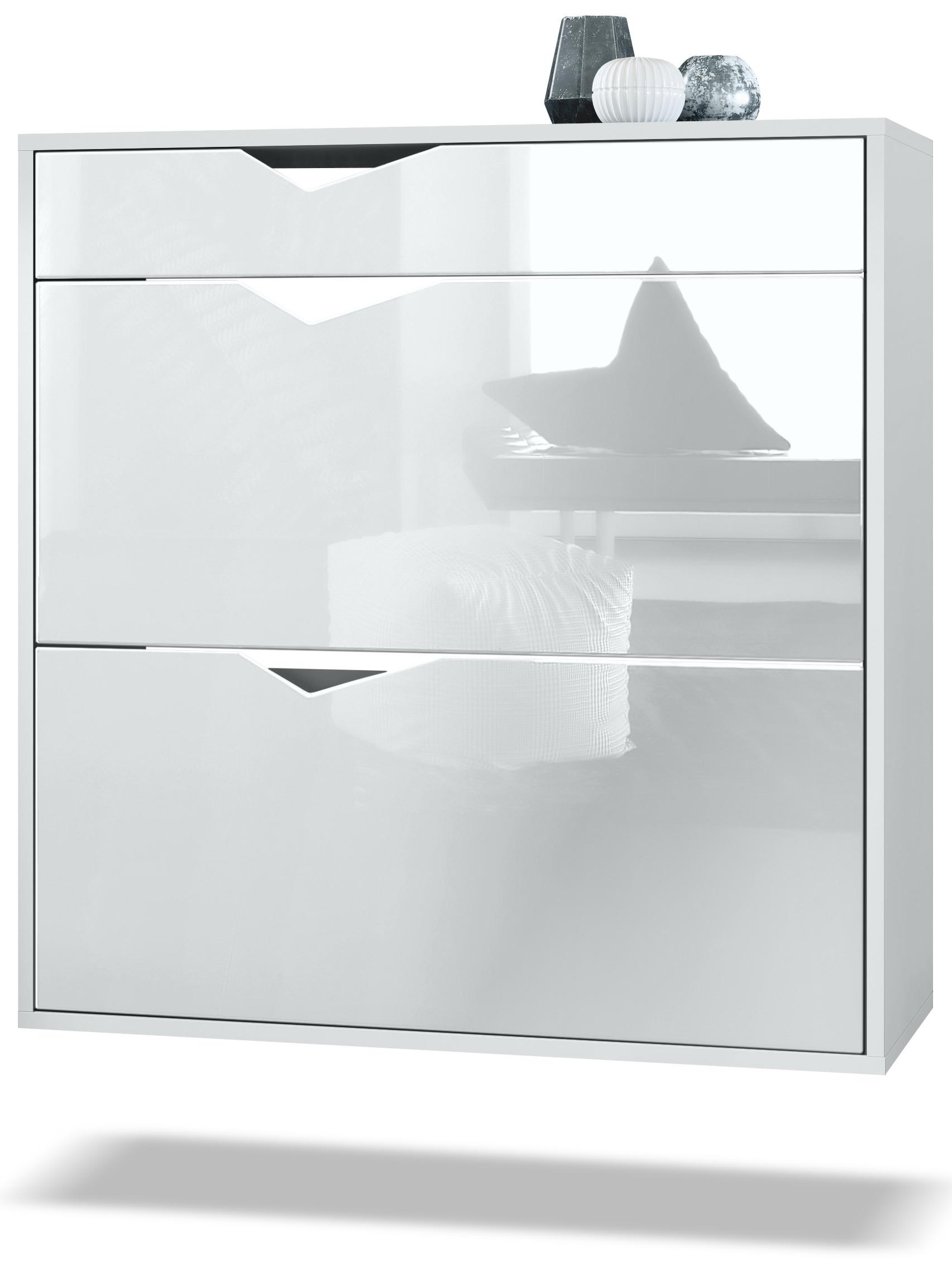 SCHUHSCHRANK Kolmio Fronten in Weiß Hochglanz - Weiß Hochglanz, Holzwerkstoff (85/87/33cm) - Vladon