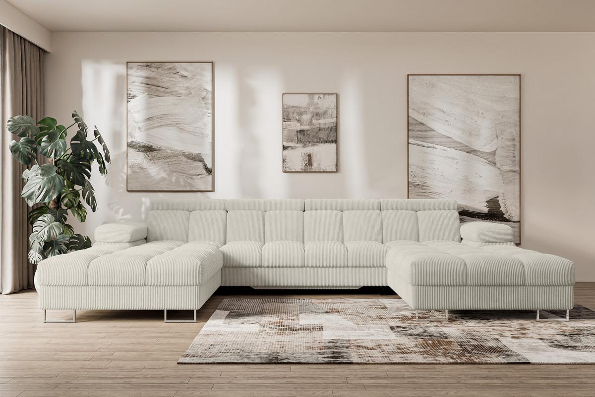 WOHNLANDSCHAFT mit Schlaffunktion und Bettkasten COMA U2 345x203x79 Creme Cord - Mokka, Holzwerkstoff/Textil (345/79/203cm) - ALTDECOR