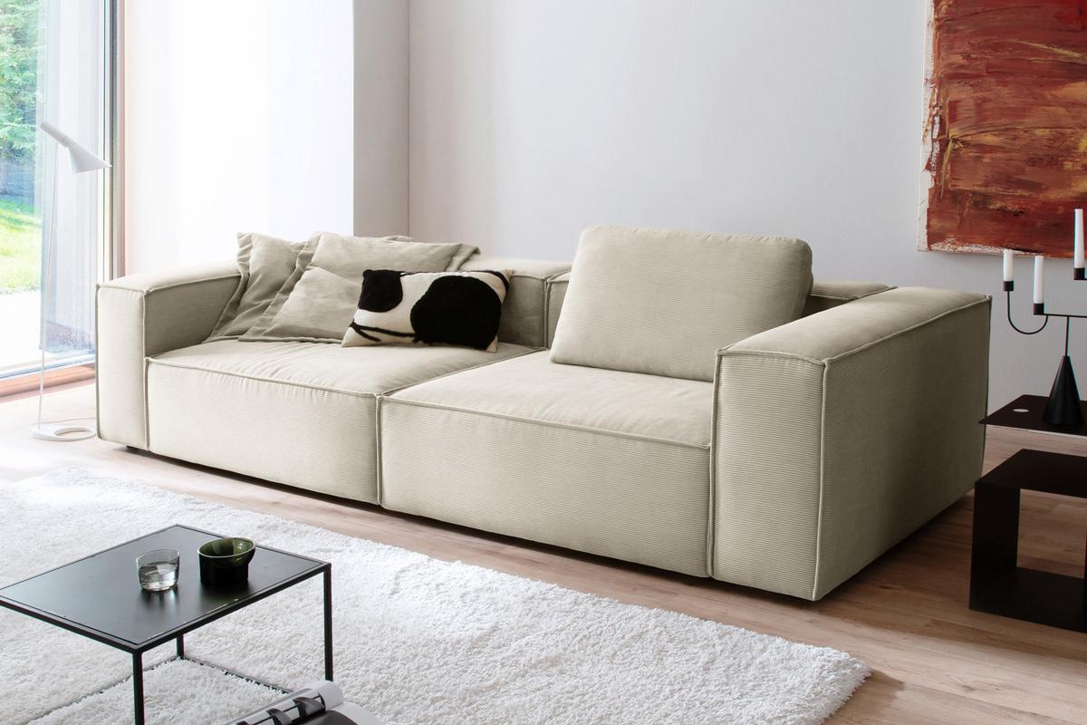 SOFA CARMO Weiß Cord - Schwarz/Weiß, Kunststoff/Textil (306/68/118cm) - KAWOLA