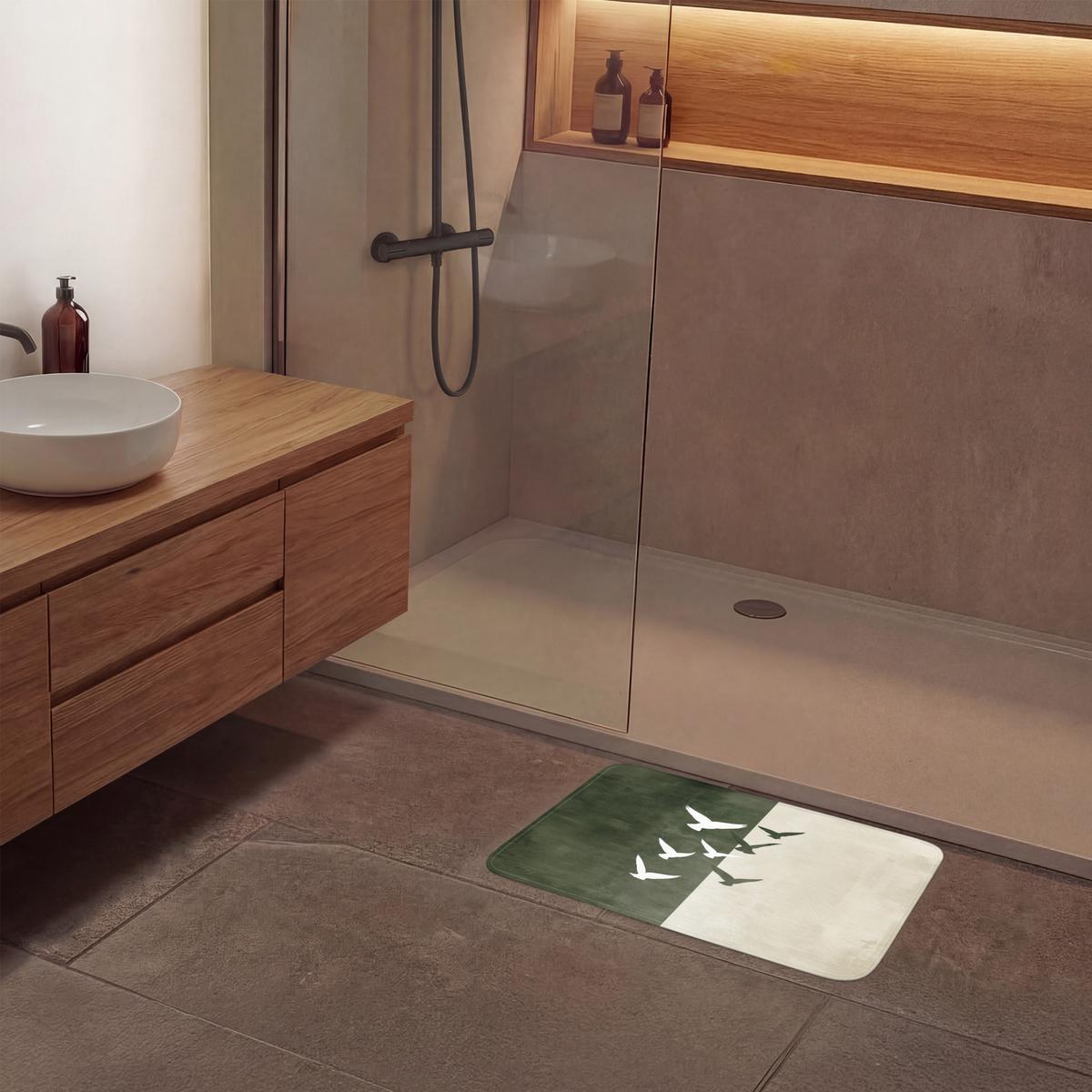 BADEMATTE Japandi - Vogel - Grün 60x40 cm - Olivgrün, Textil (60/40cm) - OnlyWow
