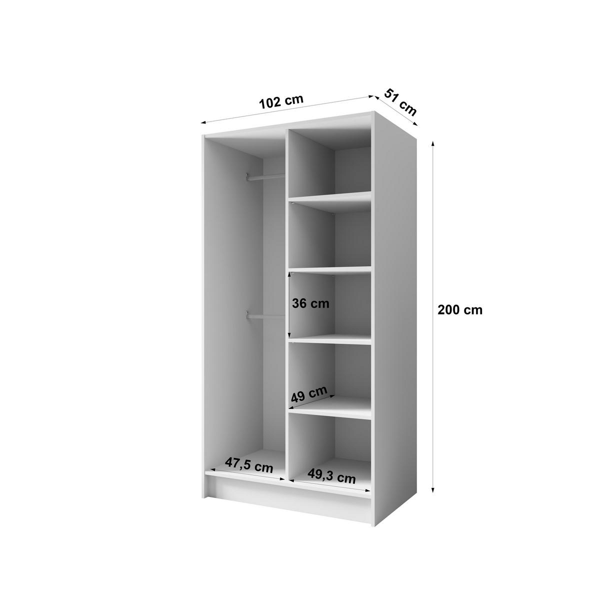 DREHTÜRENSCHRANK RENVO 102/200/51 cm Modern Kleiderschrank 2-türig mit Spiegel Schwarz - Schwarz, Holzwerkstoff (102/200/51cm) - MASSENO