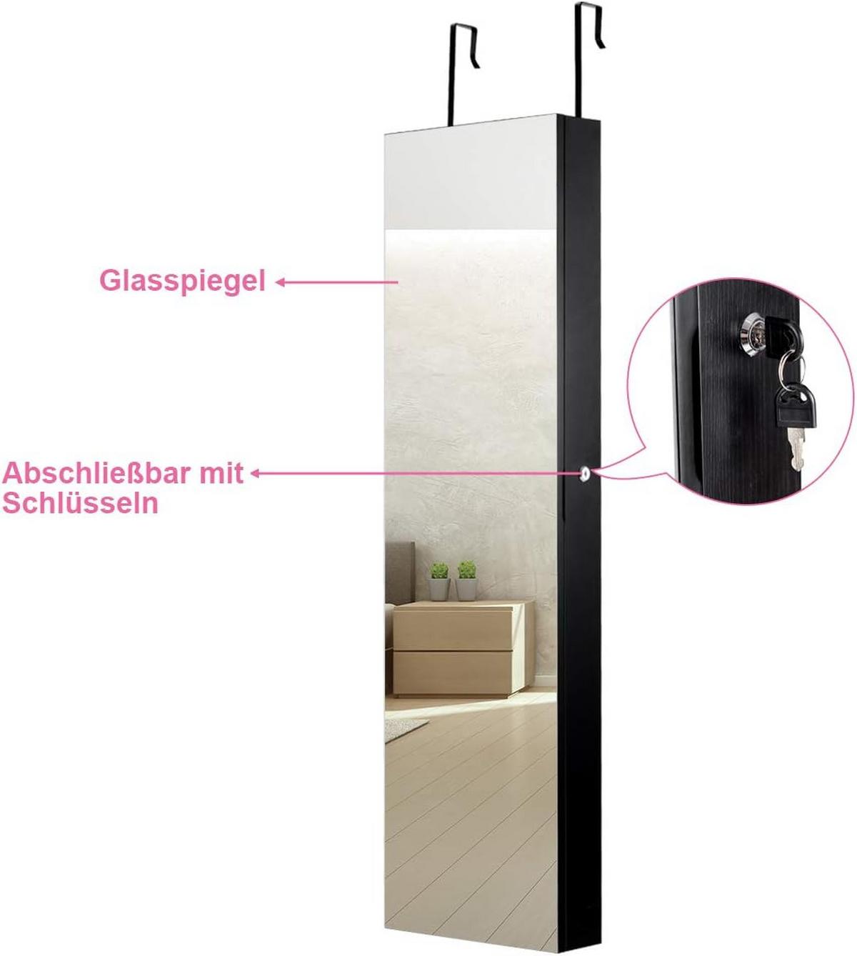 SCHMUCKSCHRANK mit LED Beleuchtung Schwarz - Schwarz, Holz (36/120/10cm) - COSTWAY