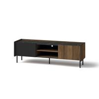 LOWBOARD Piano mit 2 Türen, Mattschwarz + Warmia-Nussbaum - Schwarz/Braun, Holzwerkstoff (150/47/40cm) - Beautysofa