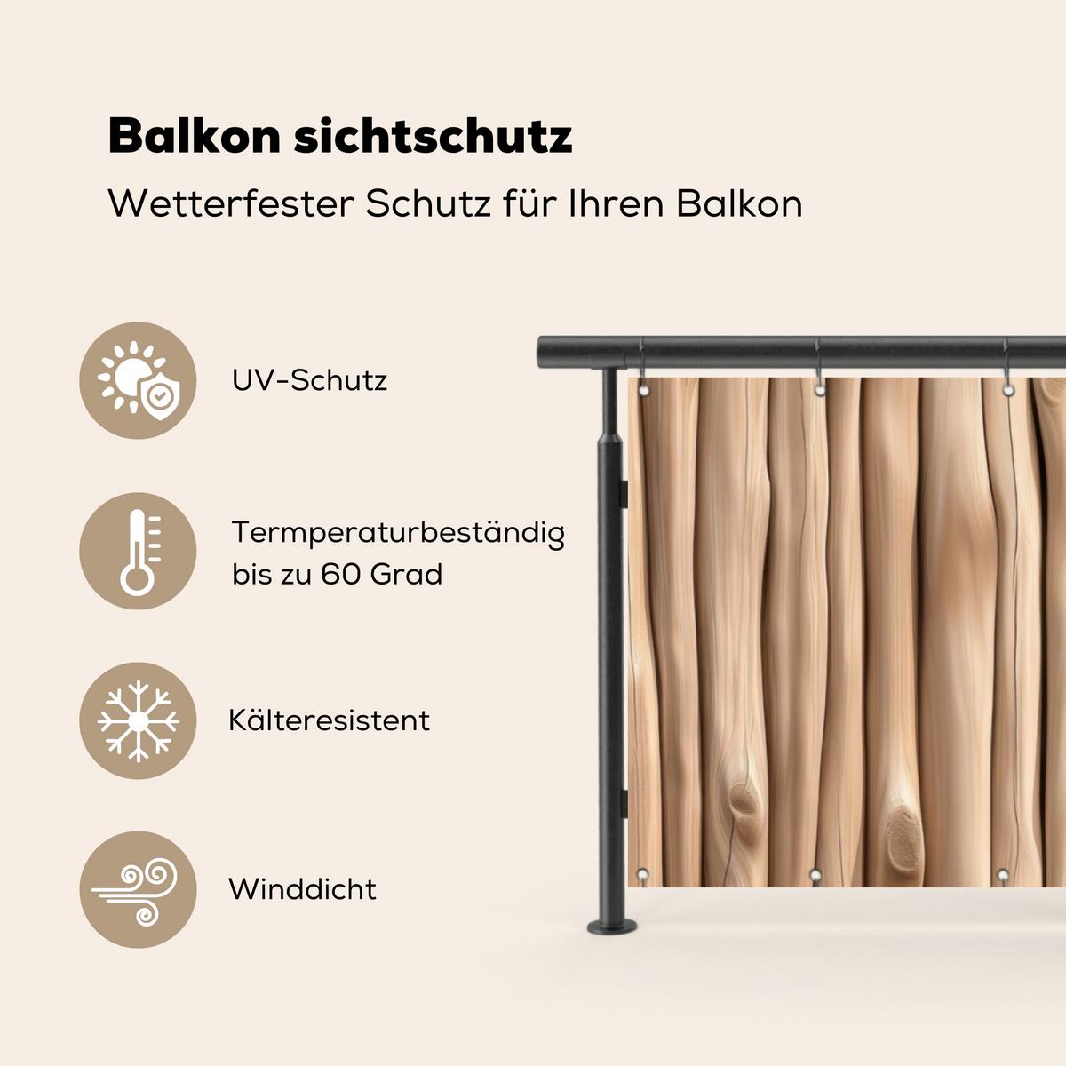BALKON-SICHTSCHUTZ Holz - Stiel - Hellbraun Balkon Deko 300x110 cm - Ahornfarben, Kunststoff (300/110cm) - MuchoWow