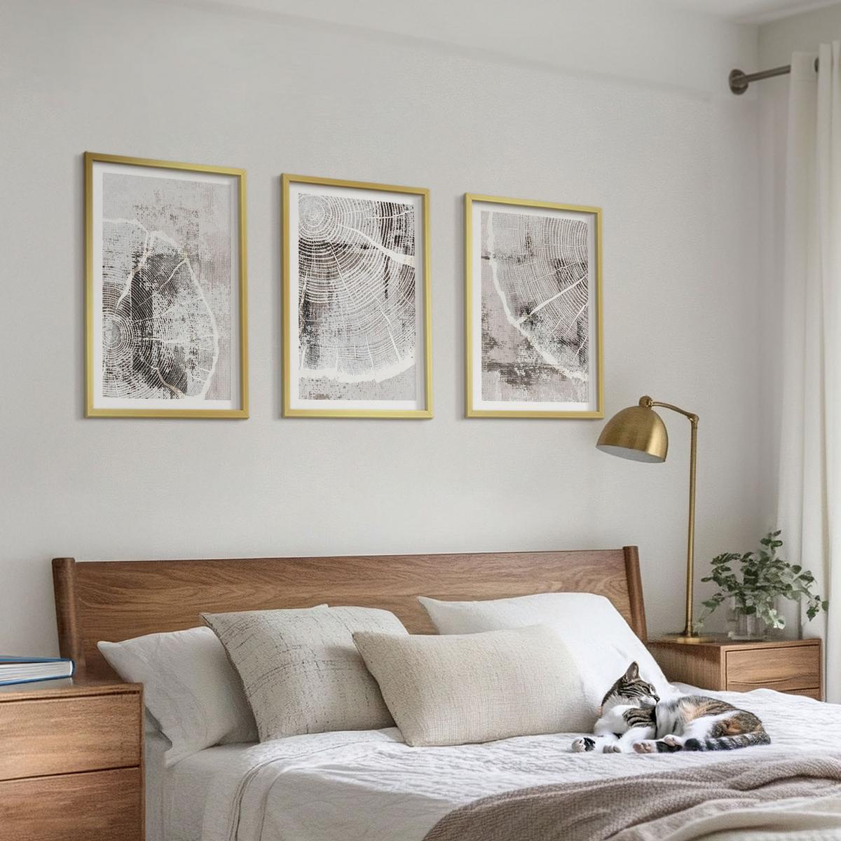 BILDER SET 3er Set - 40x60 cm Goldrahmen - Graue Holzmaserungsmuster - Goldfarben, Kunststoff (40/60cm) - TULUP