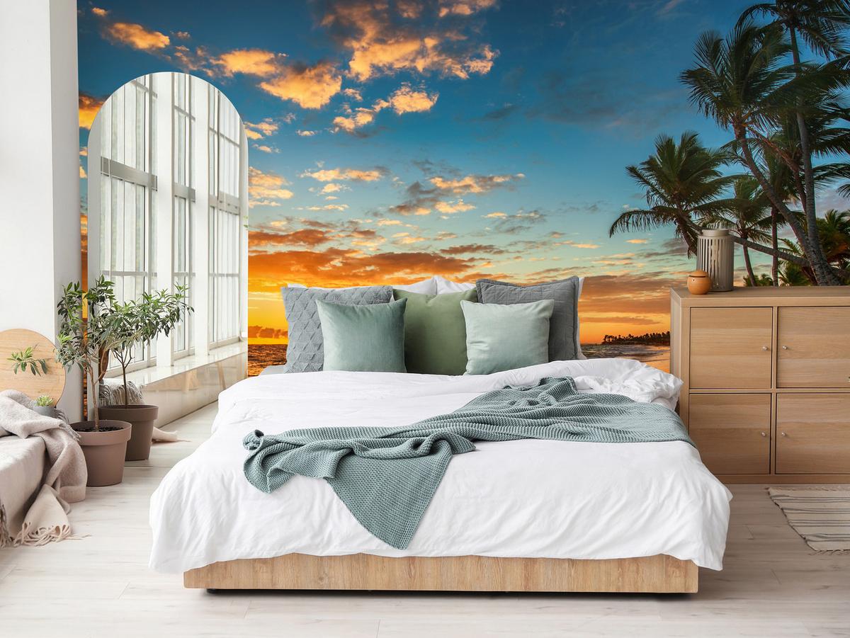 FOTOTAPETE Strand Meer Sonnenuntergang Natur 3D 450x315 - Gelb/Orange, Papier (450/315cm) - Muralo