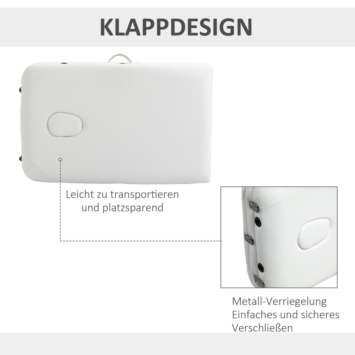 MASSAGELIEGEN höhenverstellbarer Massagetisch Massagebett Aluminium Kunststoff - Weiß, Metall (81/84/215cm) - HOMCOM