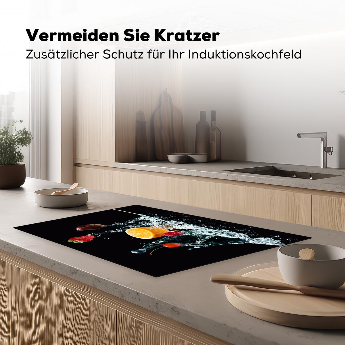 HERDABDECKPLATTE Wasser - Obst - Orange - Erdbeere - Kirsche - Schwarz Induktionsschutz 80x52.2 cm - Orange, Kunststoff (80.2/52.2/0.2cm) - MuchoWow