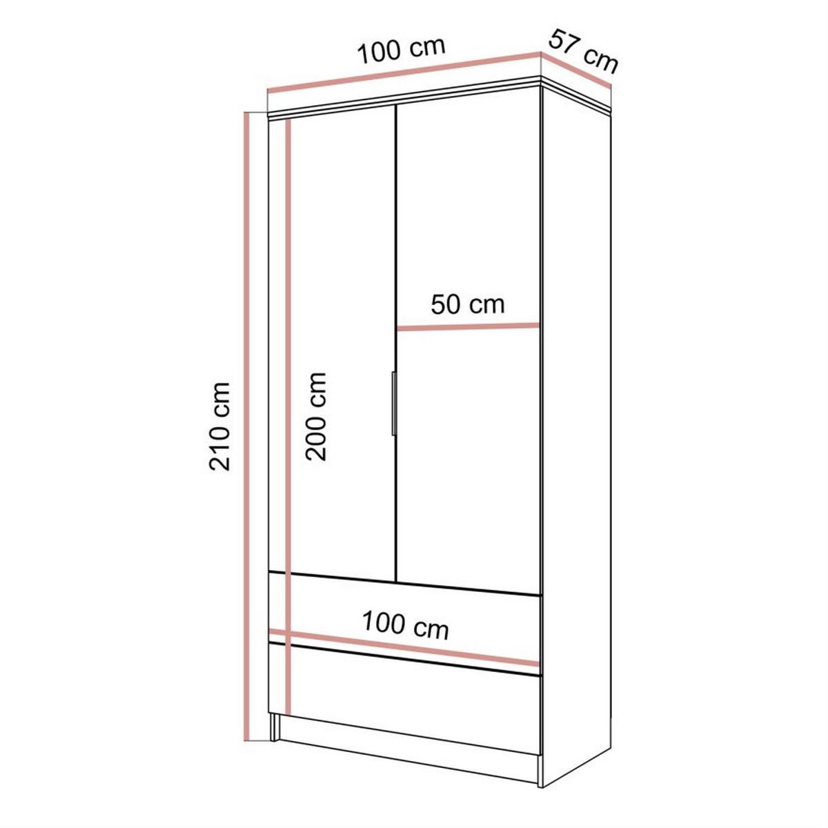 KLEIDERSCHRANK AURORA KASCHMIR 2D2S mit Schubladen - Kaschmir, Holzwerkstoff (100/210/57cm) - Lookway