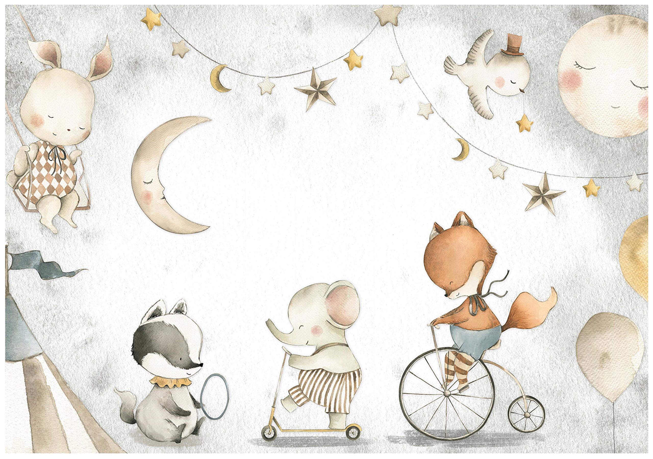 FOTOTAPETE Tiere Sterne Beige 312x219 cm - Multicolor, Papier (312/219cm) - Wallarena