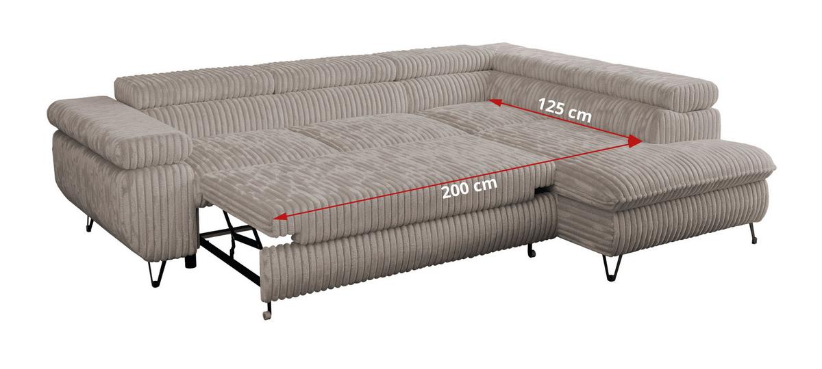 ECKSOFA PETER L Hellbraun Cord - Links Seite - Hellbraun/Schwarz, Textil/Metall (208/273cm) - MKS