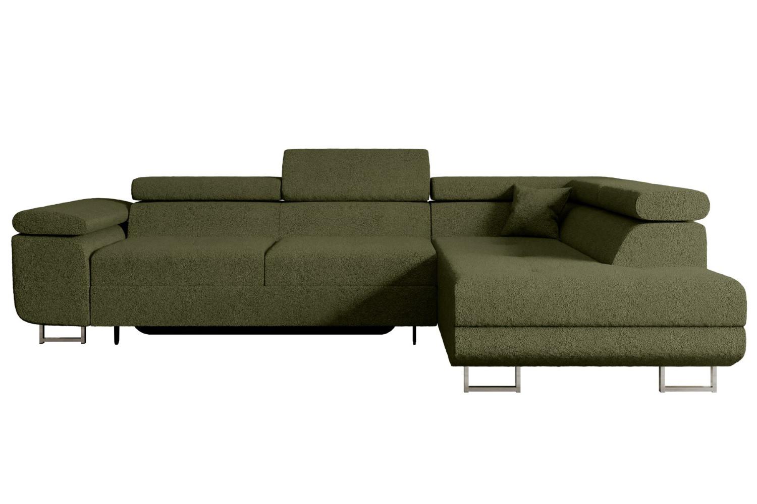 ECKSOFA mit Schlaffunktion und Bettkasten GUSA-L 272x202x107 cm Grün Bouclé - Silberfarben/Grün, Holzwerkstoff/Textil (272/202cm) - ALTDECOR